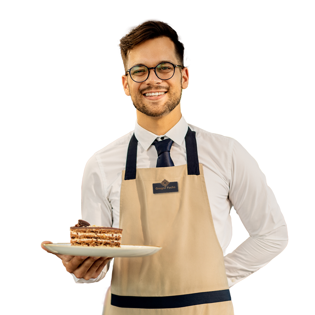 Service Mitarbeiter mit Namensschildern aus Holz