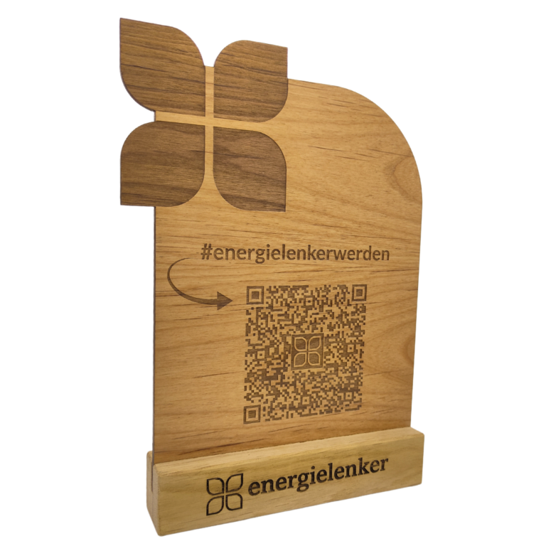 Tischaufsteller aus Holz mit QR Code